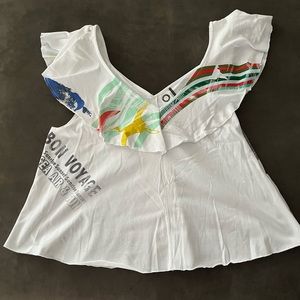 Anthropology cropped sleeveless swing top with ruffles